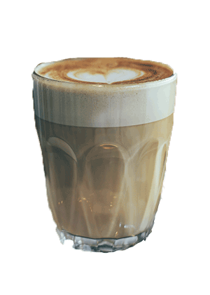 Latte i et gennemsigtigt glas